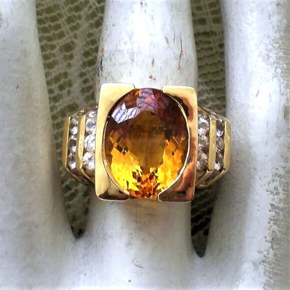 Laura Ramsey 14K Yellow Gold Yellow Imperial Topaz White Sapphire Cocktail Ring - Picture 7 of 9